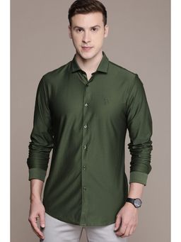 Simon Carter - Men Olive Solid Full Sleeves Casual Shirt