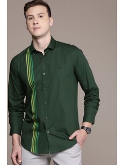 Simon Carter - Men Olive Solid Full Sleeves Casual Shirt