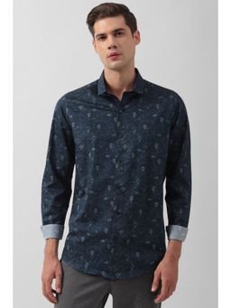 Simon Carter - Men Navy Blue Printed Full Sleeves Casual Shirt