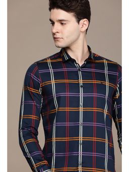 Simon Carter - Men Navy Blue Checks Full Sleeves Casual Shirt