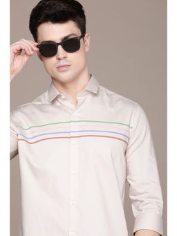 Simon Carter - Men Cream Stripes Full Sleeves Casual Shirt