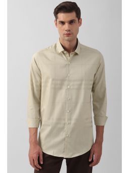 Simon Carter - Men Beige Checks Full Sleeves Casual Shirt