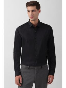 Simon Carter - Men Black Stripes Full Sleeves Formal Shirt