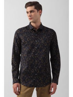 Simon Carter - Men Navy Blue Printed Full Sleeves Casual Shirt