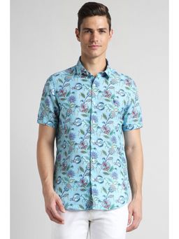 Simon Carter - Men Blue Printed Half Sleeves Casual Shirt