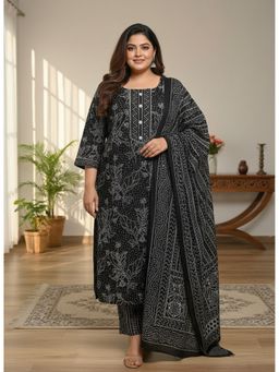Swasti - Black Plus Size Kurta with Pant and Dupatta