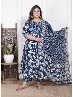 Swasti - Blue Plus Size Anarkali Kurta with Pant and Dupatta