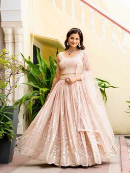 Odette - Peach Georgette Embellished Semi Stitched Lehenga with Blouse and Dupatta