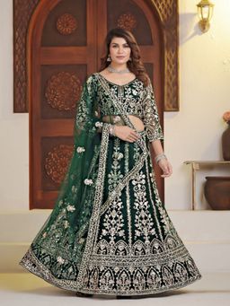 Odette - Green Net Embellished Semi Stitched Lehenga with Unstitched Blouse and Dupatta