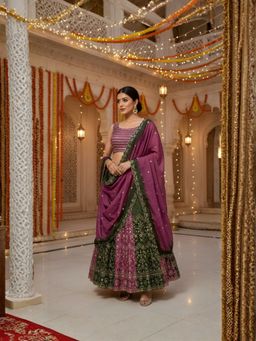 Odette - Mauve Chinon Embellished Semi Stitched Lehenga with Blouse and Dupatta