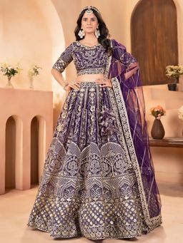 Odette - Purple Net Embellished Semi Stitched Lehenga with Unstitched Blouse and Dupatta