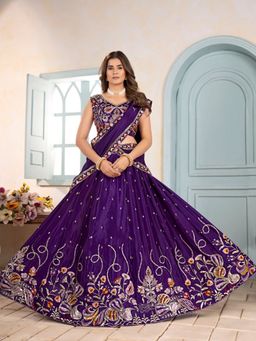 Odette - Purple Chinon Embellished Semi Stitched Lehenga with Unstitched Blouse and Dupatta