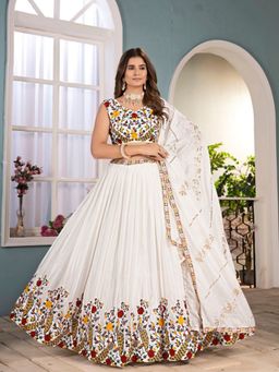 Odette - White Chinon Embellished Semi Stitched Lehenga with Unstitched Blouse and Dupatta