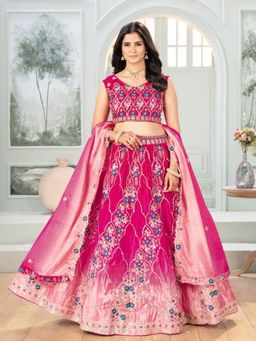 Odette - Pink Chinon Embellished Semi Stitched Lehenga with Unstitched Blouse and Dupatta