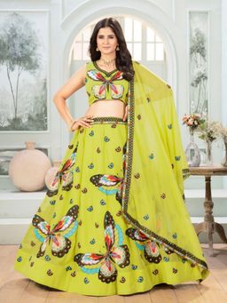 Odette - Pista Georgette Embellished Semi Stitched Lehenga with Blouse and Dupatta