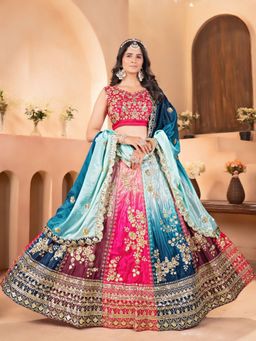 Odette - Multi Colour Chinon Embellished Semi Stitched Lehenga with Blouse and Dupatta