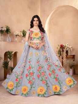 Odette - Grey Georgette Embellished Semi Stitched Lehenga with Unstitched Blouse and Dupatta