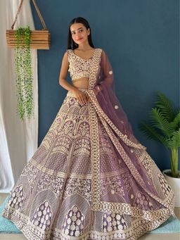 Odette - Lavender Net Embellished Semi Stitched Lehenga with Unstitched Blouse and Dupatta