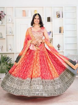 Odette - Multi Colour Silk Blend Embellished Semi Stitched Lehenga with Blouse and Dupatta