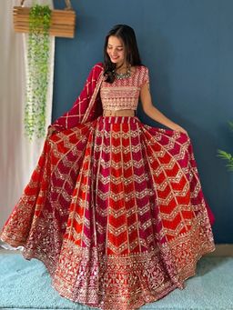 Odette - Multi Colour Georgette Embellished Semi Stitched Lehenga with Blouse and Dupatta
