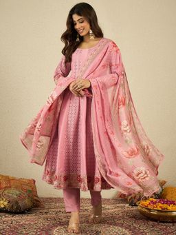 INDDUS - Pink Chinon Embellished Kurta and Pant with Dupatta