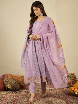 INDDUS - Lavender Chinon Embellished Kurta and Pant with Dupatta