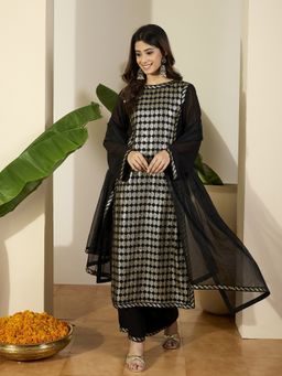 INDDUS - Black Georgette Embellished Kurta and Palazzo with Dupatta