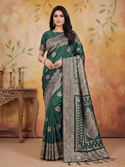 Sutriti - Green Woven Traditional Rich Border & Heavy Pallu Saree with Unstitched Blouse