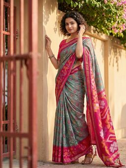 Sutriti - Grey Pochampalli Traditional Ikat Pallu Saree with Unstitched Blouse