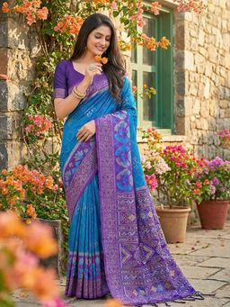 Sutriti - Blue Woven Pochampalli Silk Traditional Saree with Unstitched Blouse