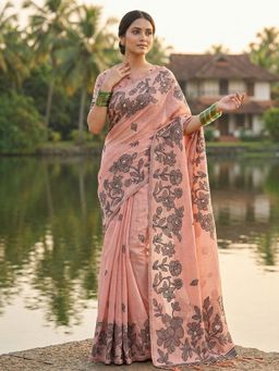 Sutriti - Pink Floral Printed Soft Lightweight Saree with Unstitched Blouse