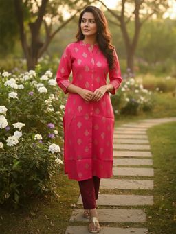 Rangita - Pink Poly Viscose Printed Straight Kurta