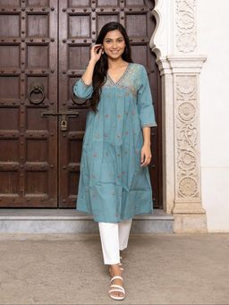 Rangita - Blue Rayon Embroidered Anarkali Kurta
