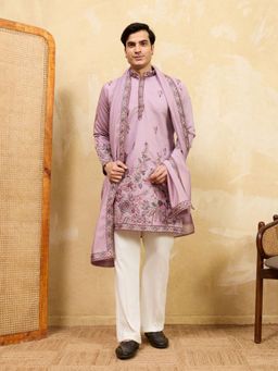 Odette - Pink Silk Blend Embroidered Kurta and Trousers with Dupatta