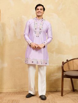 Odette - Lavender Silk Blend Embroidered Stitched Kurta and Trousers Set