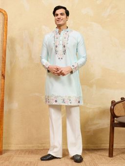 Odette - Pista Green Silk Blend Embroidered Stitched Kurta and Trousers Set