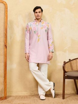 Odette - Pink Silk Blend Embroidered Kurta and Trousers Set