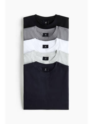 Buy H&M Men White 5-Pack Regular Fit T-Shirts (L) - Image 1