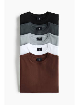 Buy H&M Men White 5-Pack Slim Fit T-Shirts