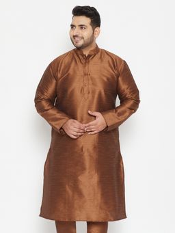 Vastramay - Men Coffee Brown Silk Blend Kurta