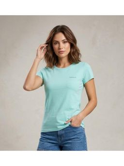 WINEBERRY - Aqua Women Solid Round Neck Half Sleeve T-shirt