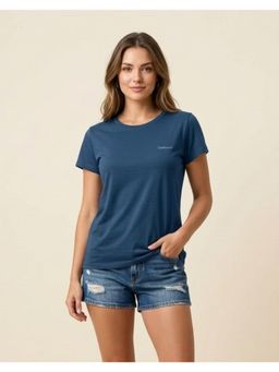 WINEBERRY - Navy Blue Women Solid Round Neck Half Sleeve T-shirt