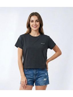 WINEBERRY - Black Women Solid Round Neck Half Sleeve T-shirt