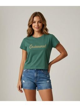 WINEBERRY - Green Women Printed Round Neck Half Sleeve T-shirt