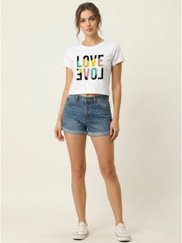 WINEBERRY - White Women Printed Round Neck Half Sleeve T-shirt