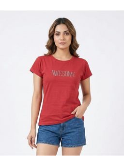 WINEBERRY - Red Women Printed Round Neck Half Sleeve T-shirt