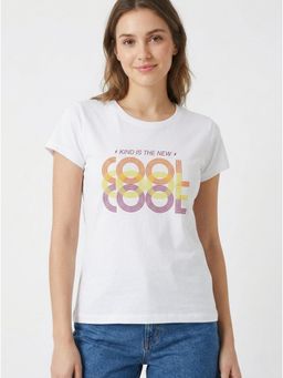 WINEBERRY - White Women Printed Round Neck Half Sleeve T-shirt