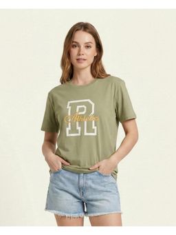 WINEBERRY - Green Women Printed Round Neck Half Sleeve Cotton T-shirt