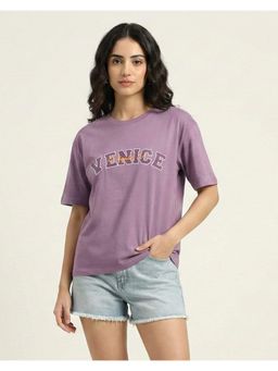 WINEBERRY - Lavender Women Printed Round Neck Half Sleeve Cotton T-shirt