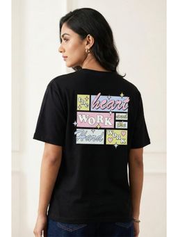 WINEBERRY - Black Women Printed Round Neck Half Sleeve T-shirt